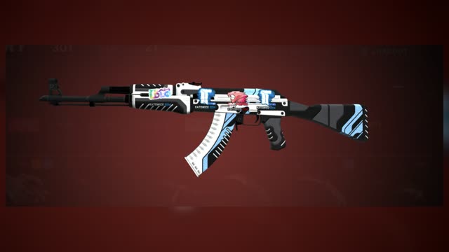 An AK-47 Vulcan with Katowice 2014 stickers shown in the CSGOPremier 3D skin inspector
