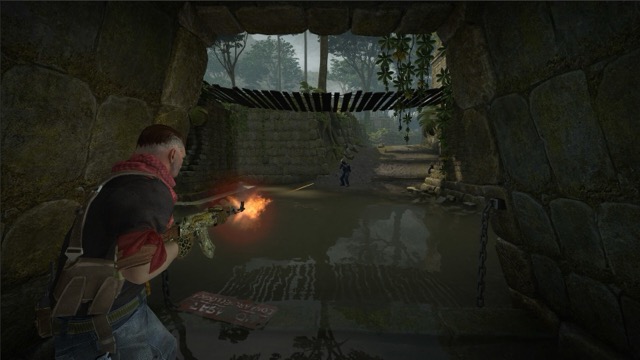 A terrorist with a skinned AK-47 holding a tunnel angle on Aztec in CS:GO