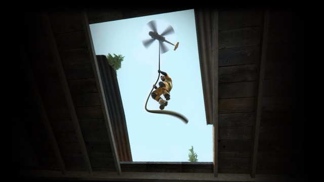 Counter-Terrorists rappelling from a helicopter into a CS:GO map